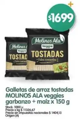 Supermercados Buenos Días Molinos ala galletas de arroz tostadas veggies garbanzo + maíz oferta