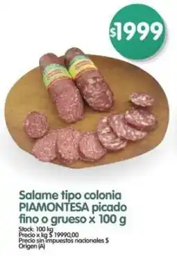Supermercados Buenos Días Piamontesa salame tipo colonia picado fino o grueso oferta