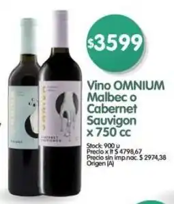 Supermercados Buenos Días Omnium vino malbec o cabernet oferta