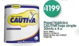 Supermercados Buenos Días Cautiva papel higiénico hoja simple oferta