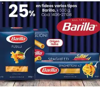Barilla en fideos varios tipos