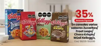 En cereales varios sabores zucaritas/ froot loops/ choco krispis/ müsli kellogg's,