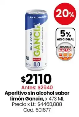 Coto Gancia aperitivo sin alcohol sabor limón oferta