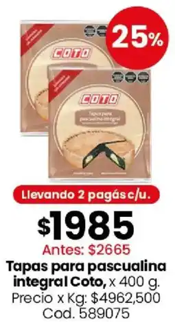 Coto Coto tapas para pascualina integral oferta