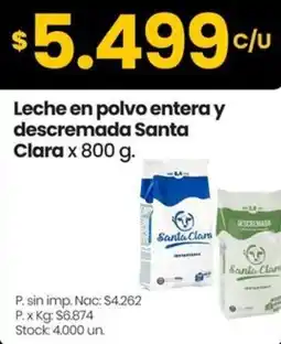 Changomas Santa clara leche en polvo entera y descremada oferta