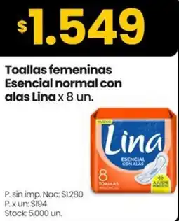 Changomas Lina toallas femeninas esencial normal con alas oferta