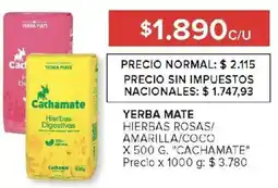 Carrefour Cachamate yerba mate hierbas rosas/ amarilla/coco oferta