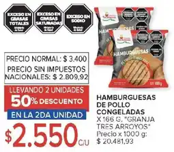 Carrefour Granja tres arroyos hamburguesas de pollo congeladas oferta