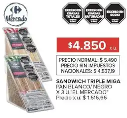 Carrefour El mercado sandwich triple miga pan blanco/negro oferta