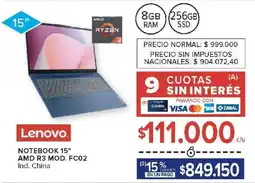 Carrefour Lenovo notebook 15" oferta