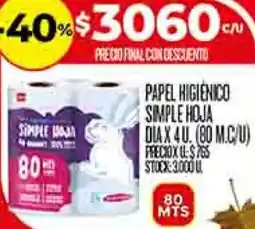 Supermercados DIA Dia papel higienico simple hoja oferta
