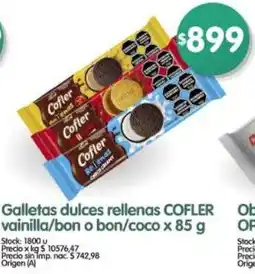 Supermercados Buenos Días Cofler galletas dulces rellenas vainilla/bon o bon/coco oferta