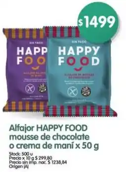 Supermercados Buenos Días Happy food alfajor mousse de chocolate o crema de maní oferta