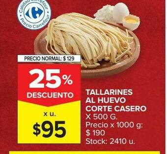 Carrefour Market Tallarines Al Huevo Corte Casero 25% Descuento oferta