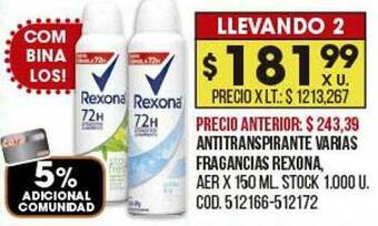 Coto Antitranspirante Varias Fragancias Rexona oferta