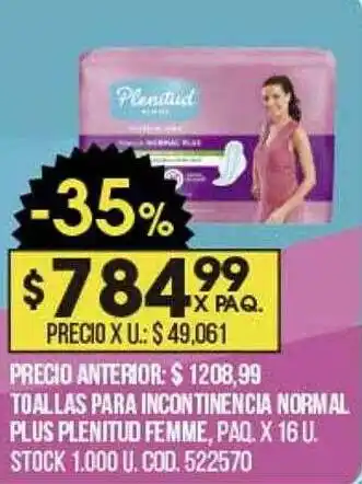 Coto Toallas Para Incontinencia Normal Plus Plenitud Femme oferta