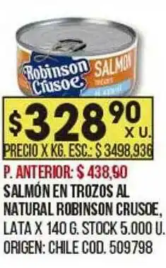 Coto Salmón En Trozos Al Natural Robinson Crusoe oferta
