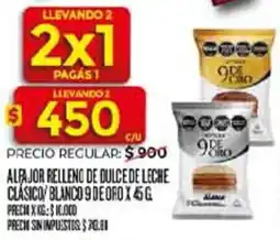 Supermercados DIA 9 de oro alfajor relleno de dulce de leche clasico blanco oferta