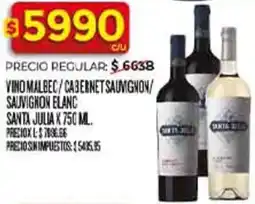 Supermercados DIA Santa julia vino malbec/cabernet sauvignon/ sauvignon elanc oferta