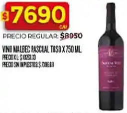 Supermercados DIA Pascual toso vino malbec oferta