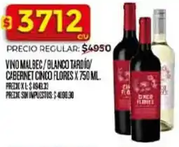 Supermercados DIA Cinco flores vino malbec/blanco tardio cabernet oferta