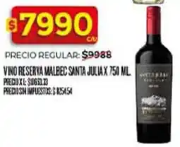 Supermercados DIA Santa julia vino reserva malbec oferta