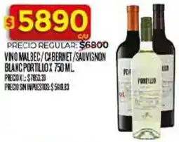 Supermercados DIA Portillo vino malbec/cabernet sauvignon blanc oferta
