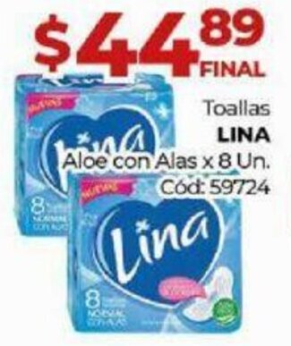 Diarco Toallas Lina Aloe con Alas x 8 Un. oferta