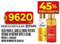 Supermercados DIA Dove óleo para el cabello bond intense refair/uv repair oferta