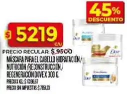 Supermercados DIA Dove máscara para el cabello hidratación/ nutricion/reconstrucción/ regeneracion oferta