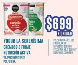 Supermercados Vea La serenísima yogur cremoso o firme nutrición activa vs. presentaciones pot. oferta