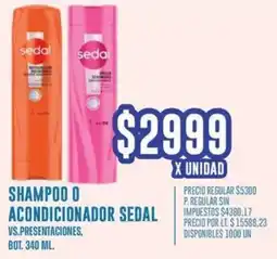 Supermercados Vea Sedal shampoo o acondicionador vs.presentaciones, bot. oferta