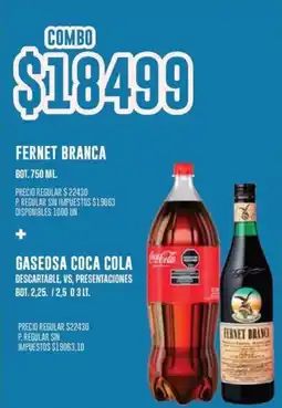 Supermercados Vea Fernet branca bot. + coca cola gaseosa descartable, vs, presentaciones bot. oferta