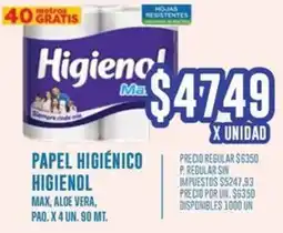 Supermercados Vea Higienol max papel higiénico aloe vera, paq. oferta