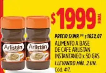 Arlistán alimento a base de cafe instantaneo