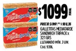 Supermercados Yaguar Mediatarde galletitas sandwich tripack oferta