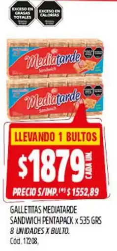 Supermercados Yaguar Mediatarde galletitas sandwich pentapack oferta