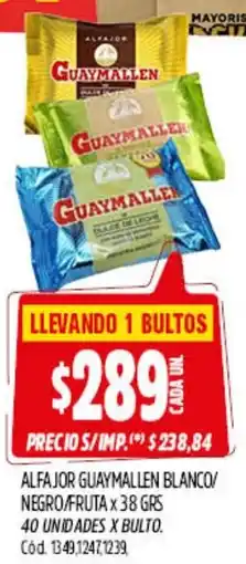 Supermercados Yaguar Guaymallen alfajor blanco/ negro/fruta oferta