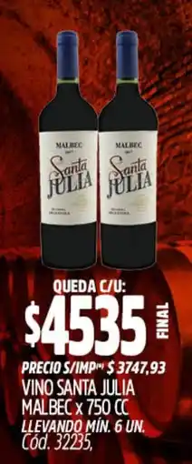 Supermercados Yaguar Santa julia vino malbec oferta