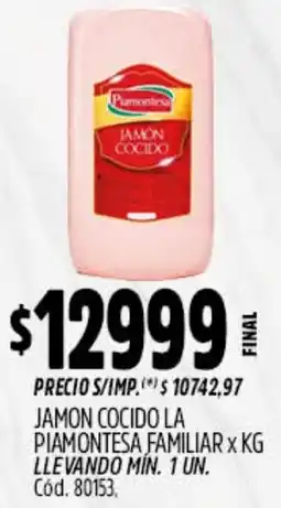 Supermercados Yaguar La piamontesa jamon cocido familiar oferta