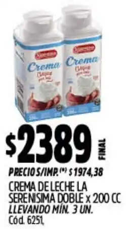 Supermercados Yaguar La serenisima crema de leche doble oferta