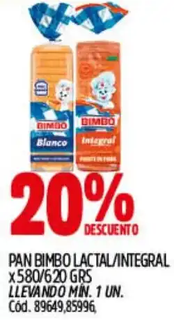 Supermercados Yaguar Bimbo pan lactal/integral oferta