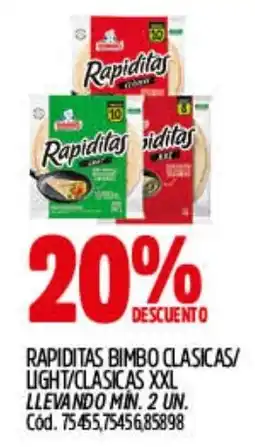 Supermercados Yaguar Bimbo rapiditas clasicas/ light/clasicas oferta