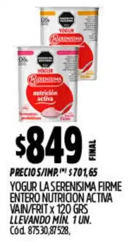 Supermercados Yaguar La serenisima yogur firme entero nutricion activa vain/frit oferta