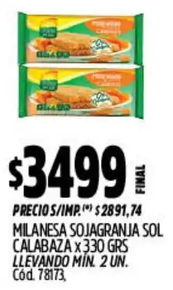 Supermercados Yaguar Milanesa sojagranja sol calabaza oferta