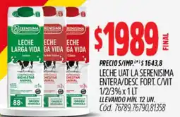 Supermercados Yaguar La serenisima leche uat entera/desc fort. c/vit 1/2/3% oferta
