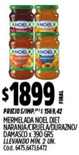 Supermercados Yaguar Noel mermelada diet naranja/ciruela/durazno/ damasco oferta