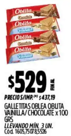 Supermercados Yaguar Oblita galletitas oblea vainilla/chocolate oferta