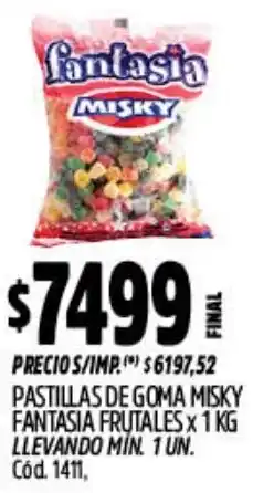 Supermercados Yaguar Misky pastillas de goma fantasia frutales oferta