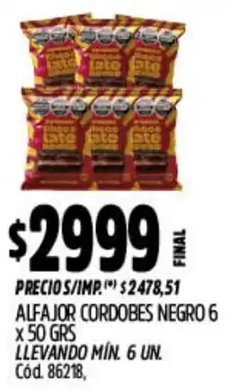 Supermercados Yaguar Alfajor cordobes negro 6 oferta